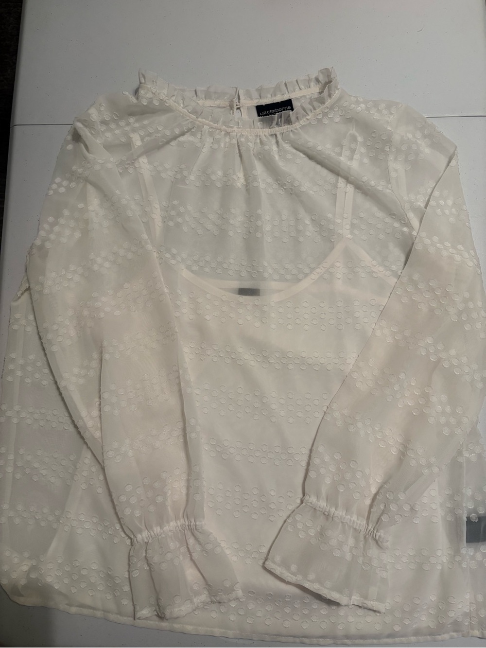 Liz Claiborne Ivory Swiss Dot Sheer Blouse
